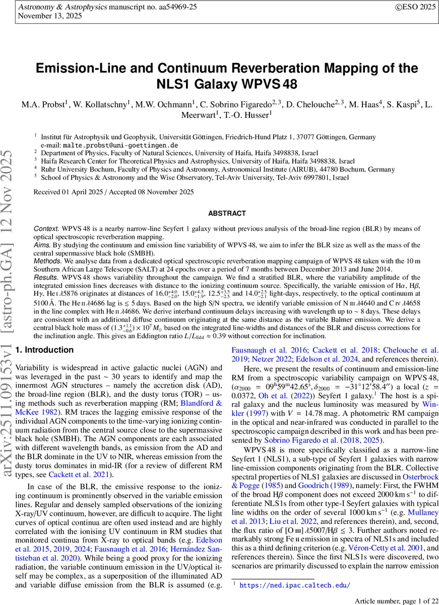 Emission-Line and Continuum Reverberation Mapping of the NLS1 Galaxy WPVS 48