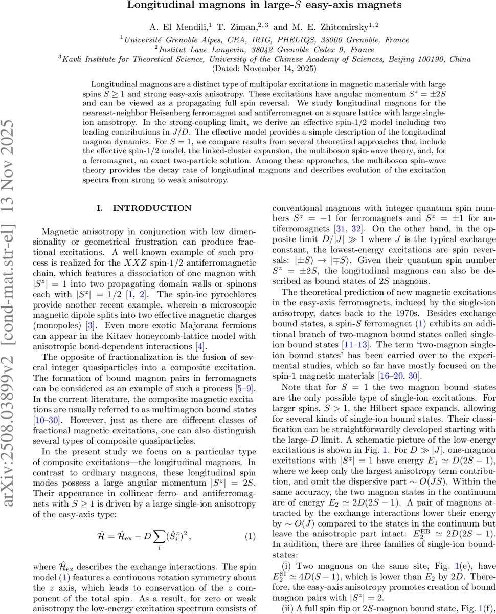 Longitudinal magnons in large-$S$ easy-axis magnets