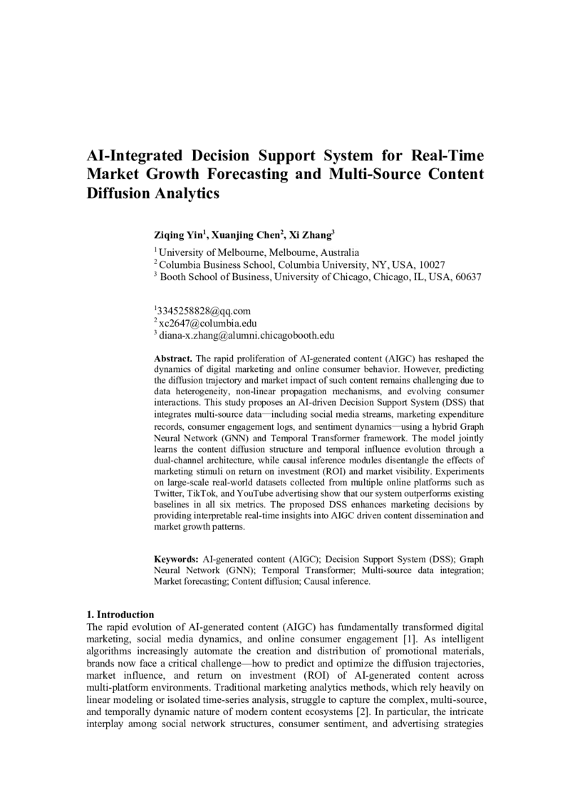 AI-Integrated Decision Support System for Real-Time Market Growth Forecasting and Multi-Source Content Diffusion Analytics