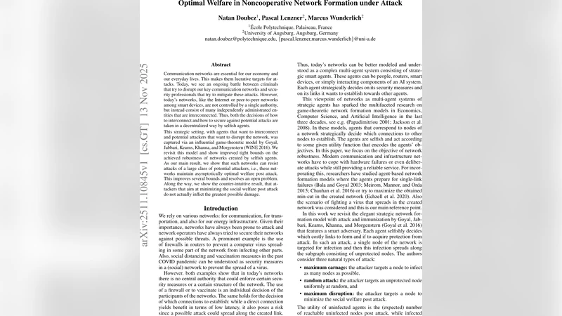 Optimal Welfare in Noncooperative Network Formation under Attack