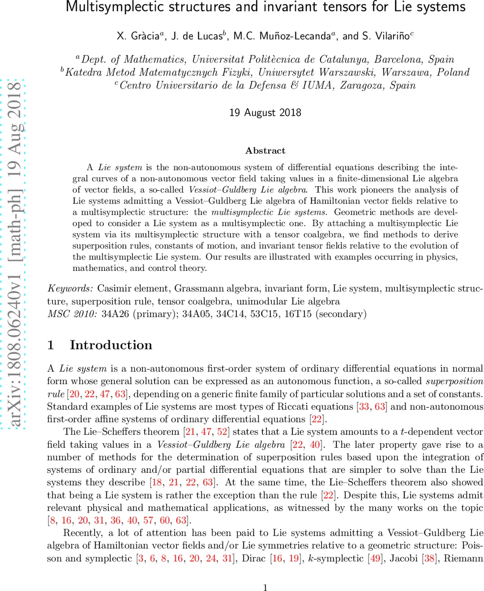 Multisymplectic structures and invariant tensors for Lie systems