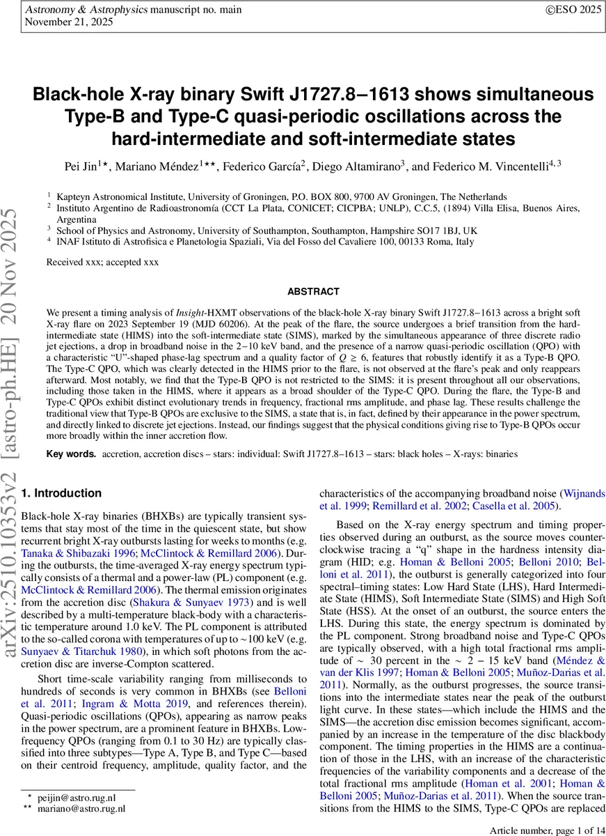 Black-hole X-ray binary Swift J1727.8$-$1613 shows simultaneous Type-B and Type-C quasi-periodic oscillations across the hard-intermediate and soft-intermediate states