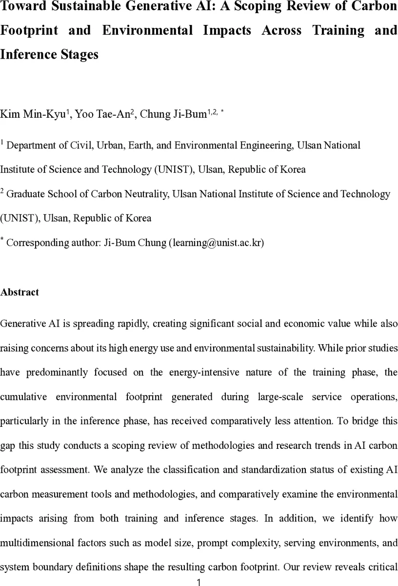 Toward Sustainable Generative AI: A Scoping Review of Carbon Footprint and Environmental Impacts Across Training and Inference Stages