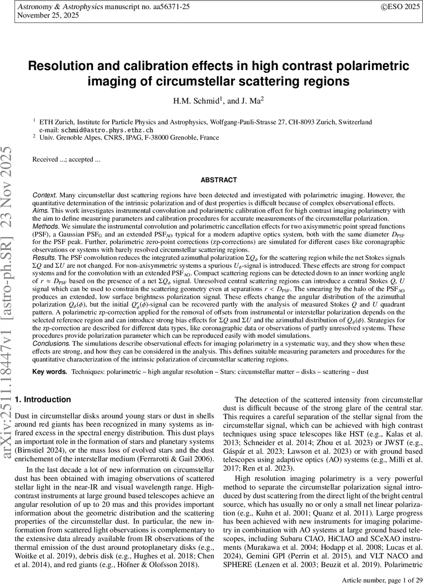 Resolution and calibration effects in high contrast polarimetric imaging of circumstellar scattering regions