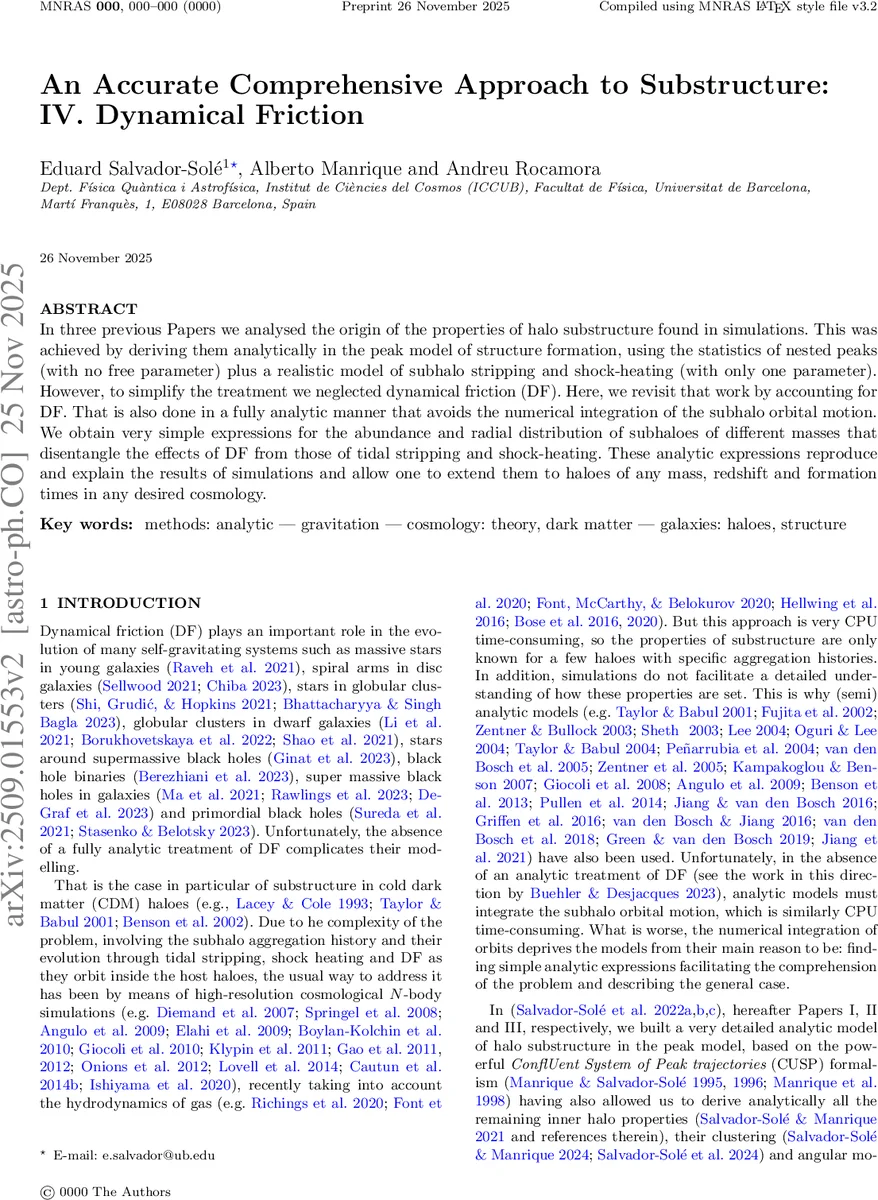 An Accurate Comprehensive Approach to Substructure: IV. Dynamical Friction