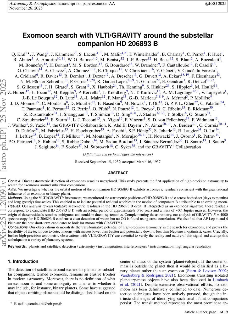 Exomoon search with VLTI/GRAVITY around the substellar companion HD 206893 B
