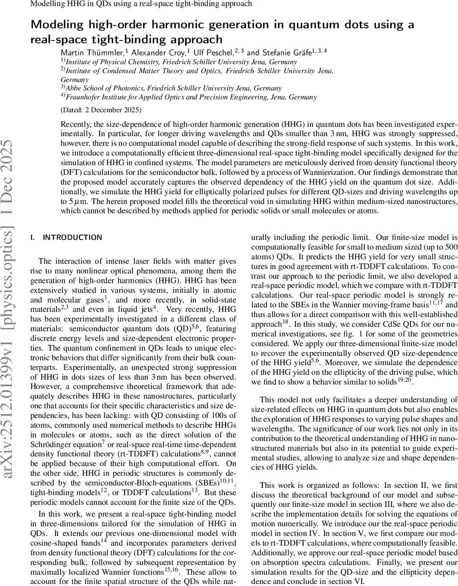 Modeling high-order harmonic generation in quantum dots using a real-space tight-binding approach