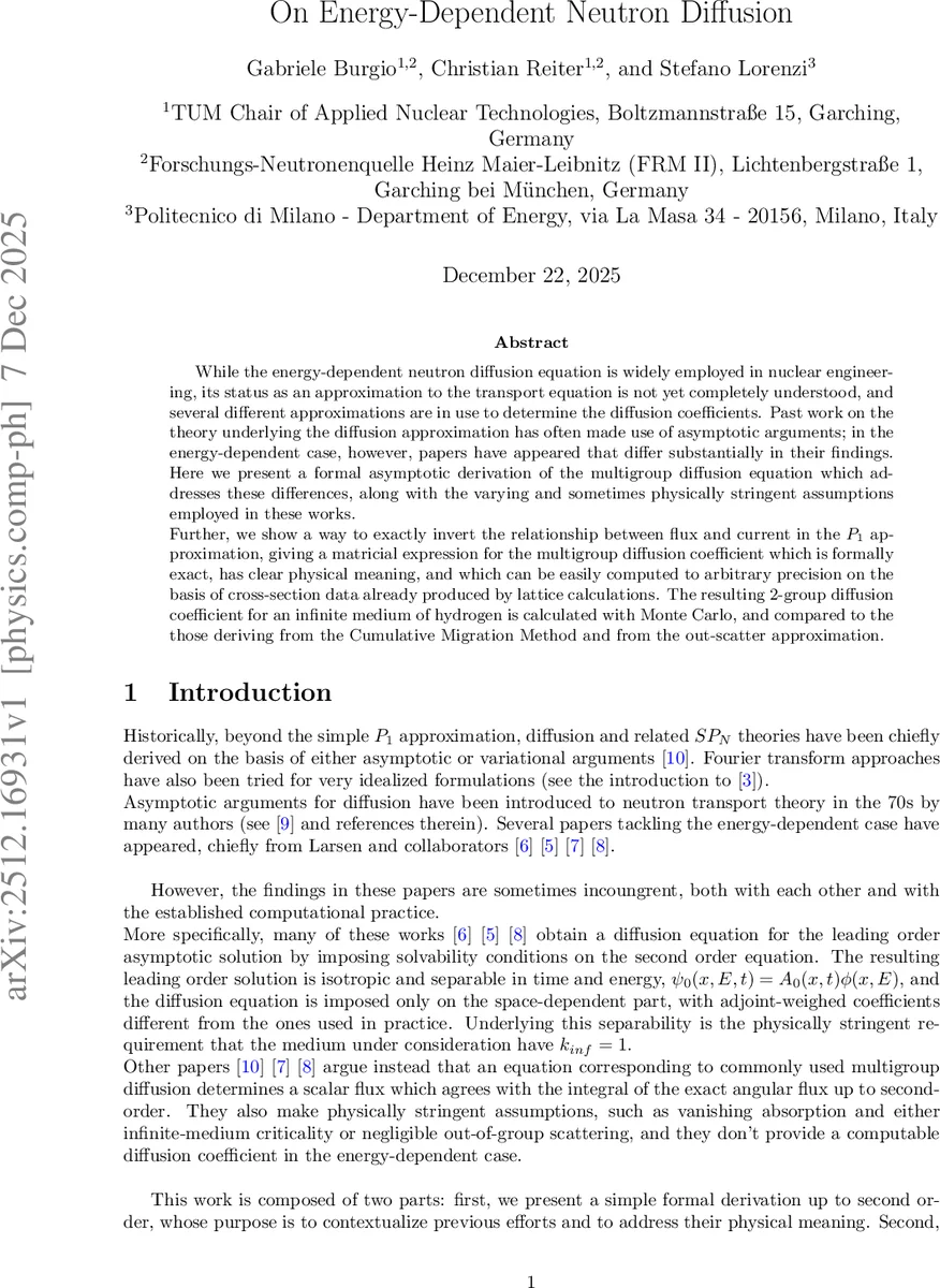 On Energy-Dependent Neutron Diffusion