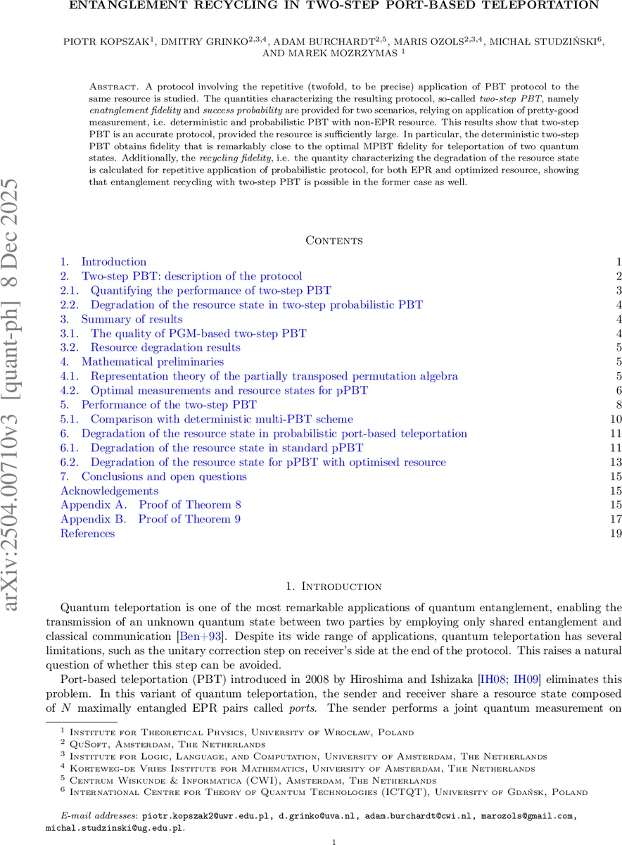 Entanglement recycling in two-step port-based teleportation