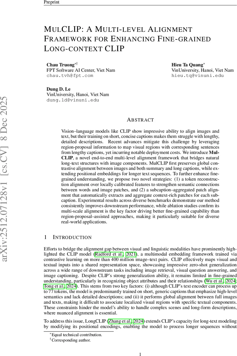 MulCLIP: A Multi-level Alignment Framework for Enhancing Fine-grained Long-context CLIP