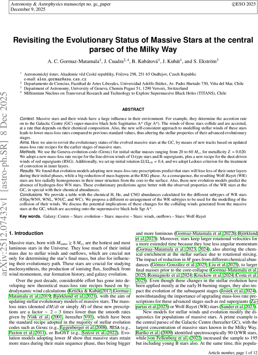 Revisiting the Evolutionary Status of Massive Stars at the central parsec of the Milky Way