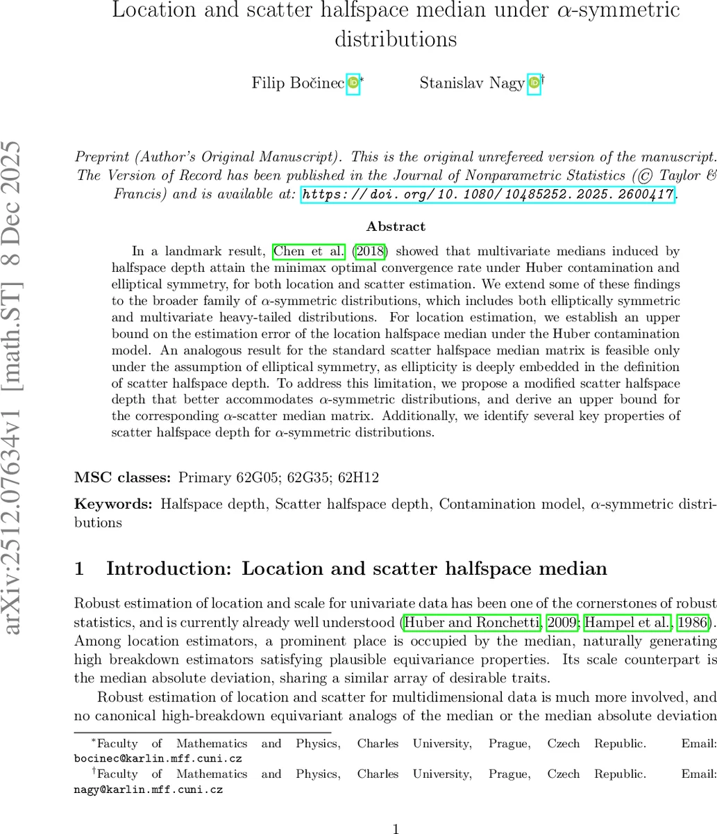 Location and scatter halfspace median under α-symmetric distributions