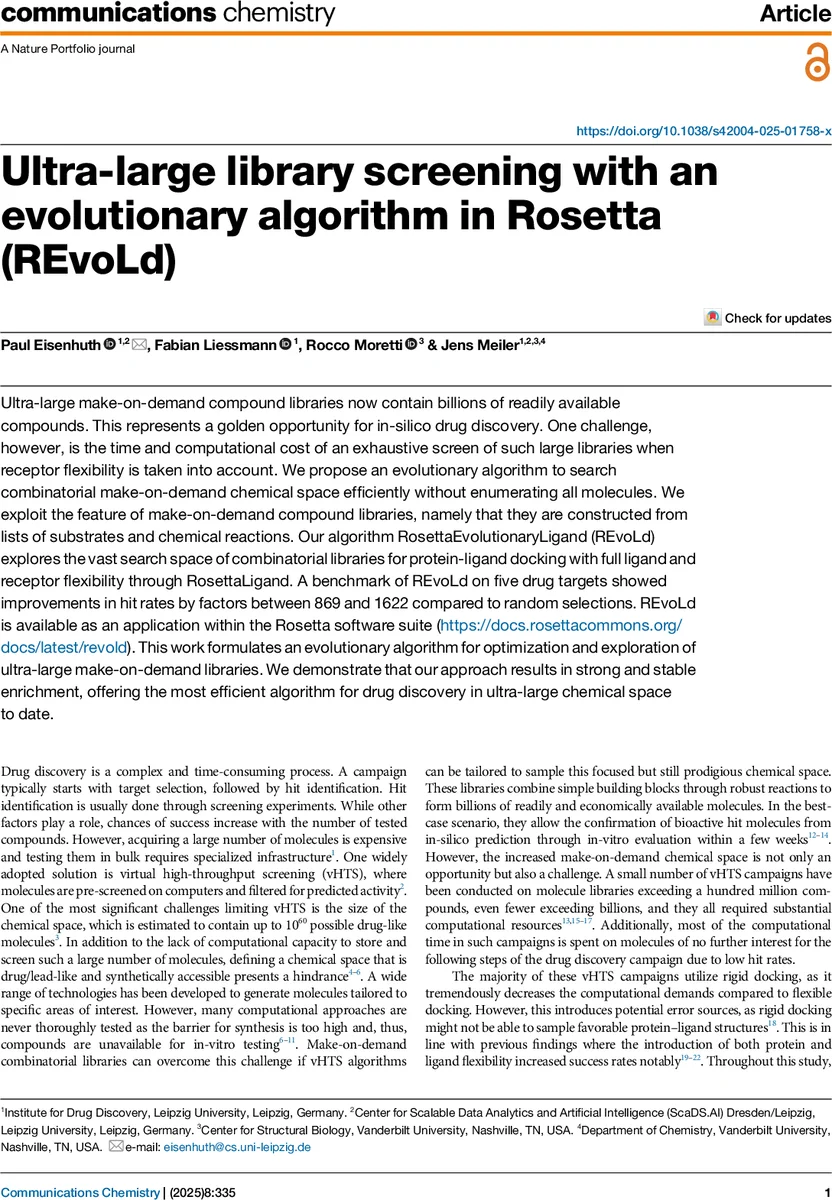 Ultra-large library screening with an evolutionary algorithm in Rosetta (REvoLd)