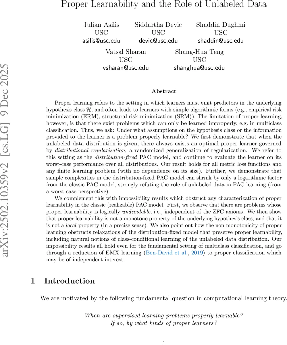 Proper Learnability and the Role of Unlabeled Data