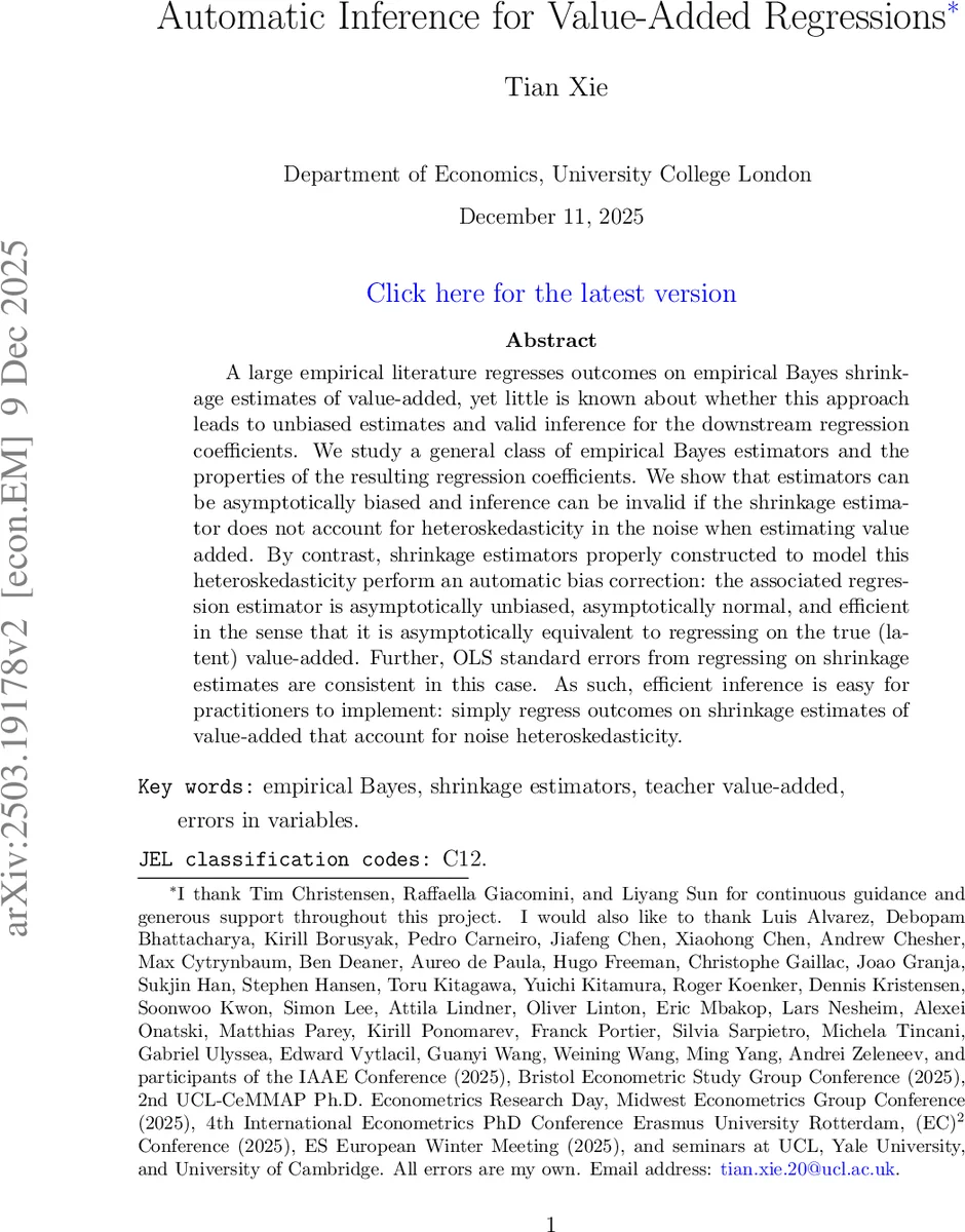 Automatic Inference for Value-Added Regressions