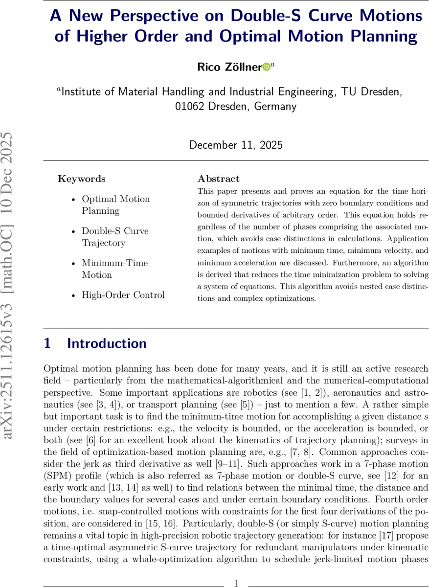 A New Perspective on Double-S Curve Motions of Higher Order and Optimal Motion Planning