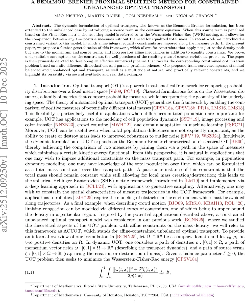 A Benamou-Brenier Proximal Splitting Method for Constrained Unbalanced Optimal Transport