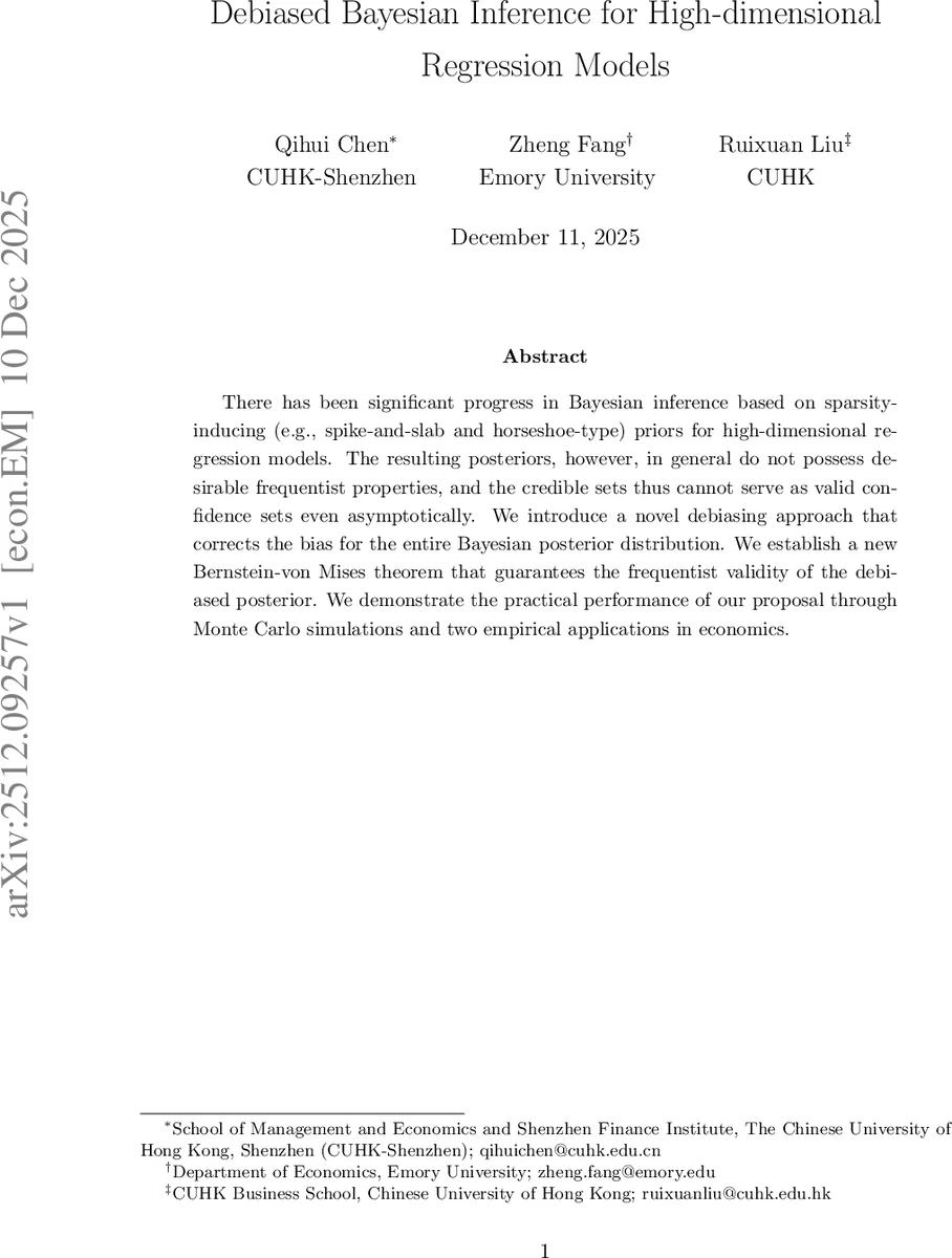 Debiased Bayesian Inference for High-dimensional Regression Models