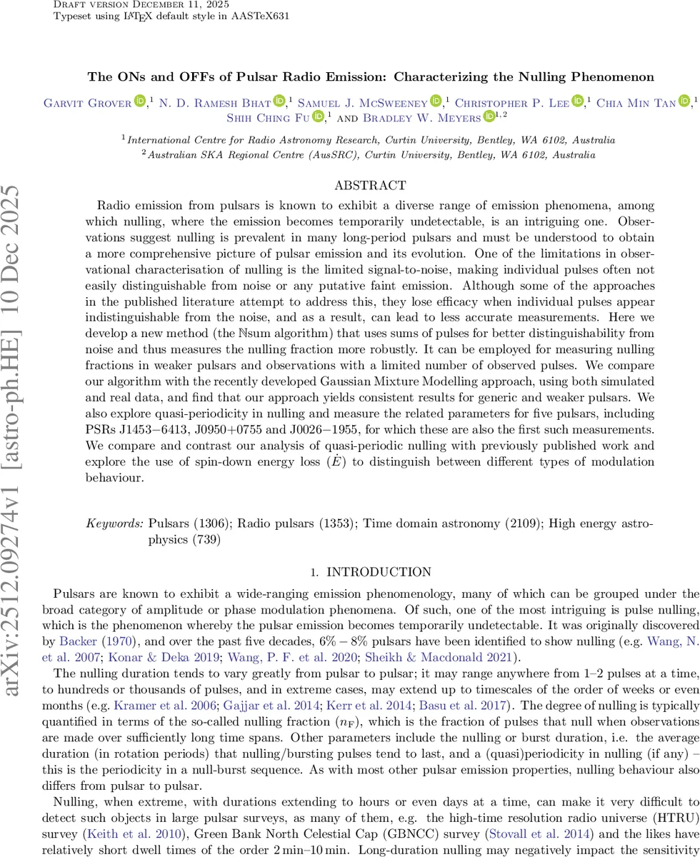 The ONs and OFFs of Pulsar Radio Emission: Characterizing the Nulling Phenomenon
