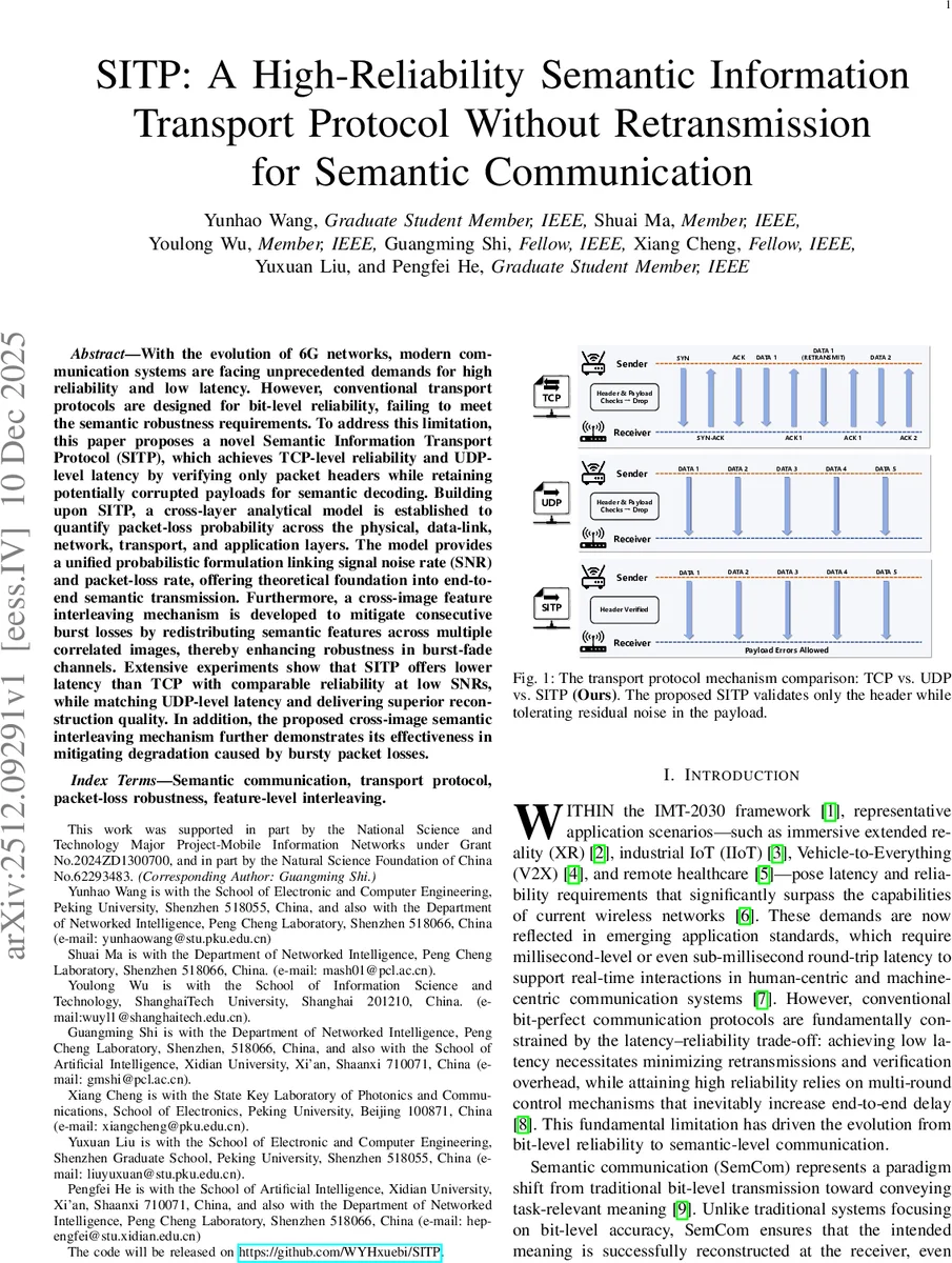 SITP: A High-Reliability Semantic Information Transport Protocol Without Retransmission for Semantic Communication