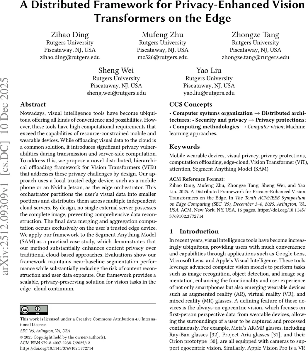 A Distributed Framework for Privacy-Enhanced Vision Transformers on the Edge