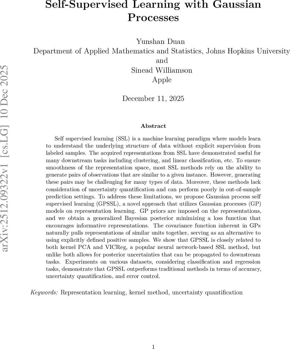 Self-Supervised Learning with Gaussian Processes