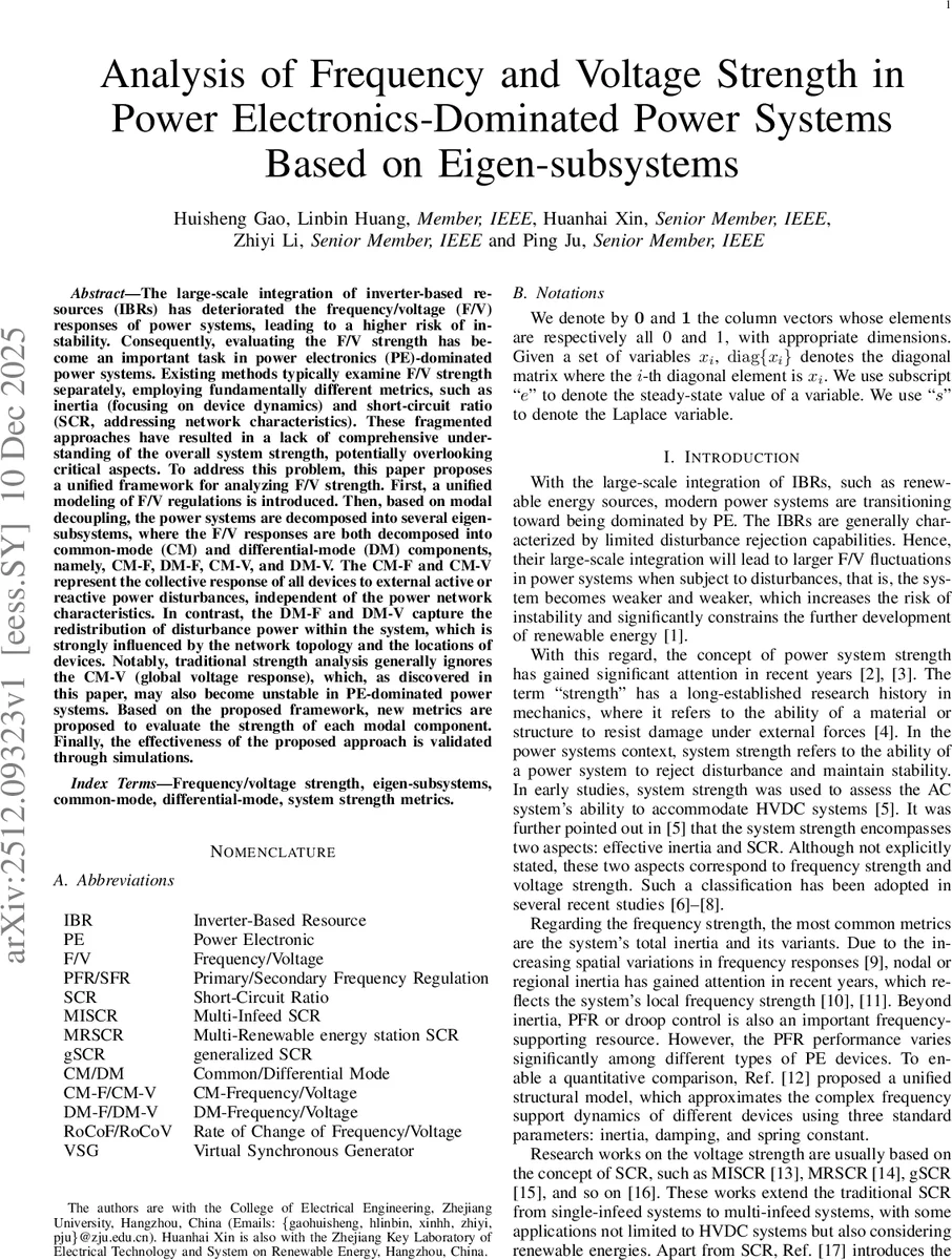 Analysis of Frequency and Voltage Strength in Power Electronics-Dominated Power Systems Based on Eigen-subsystems