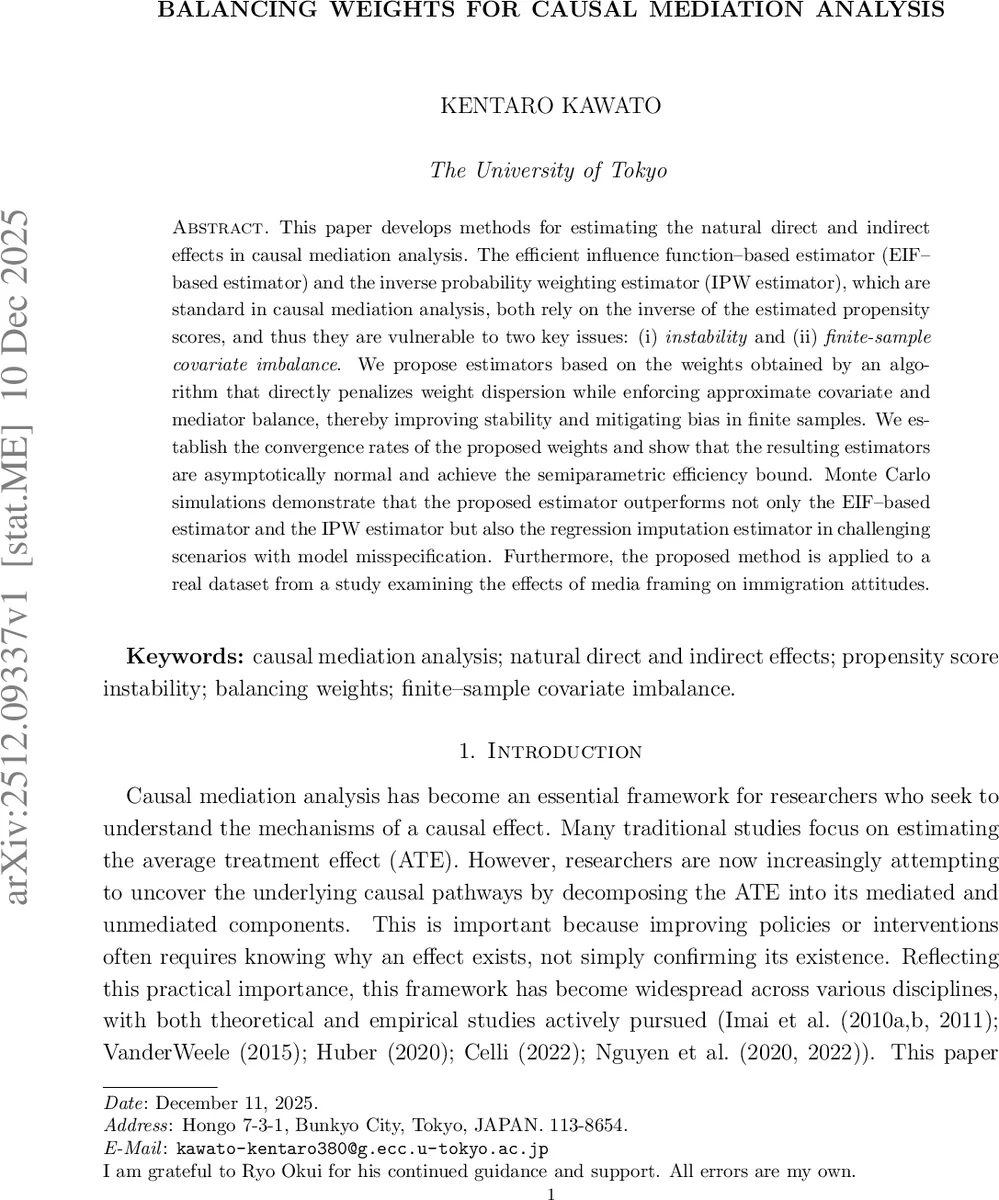Balancing Weights for Causal Mediation Analysis