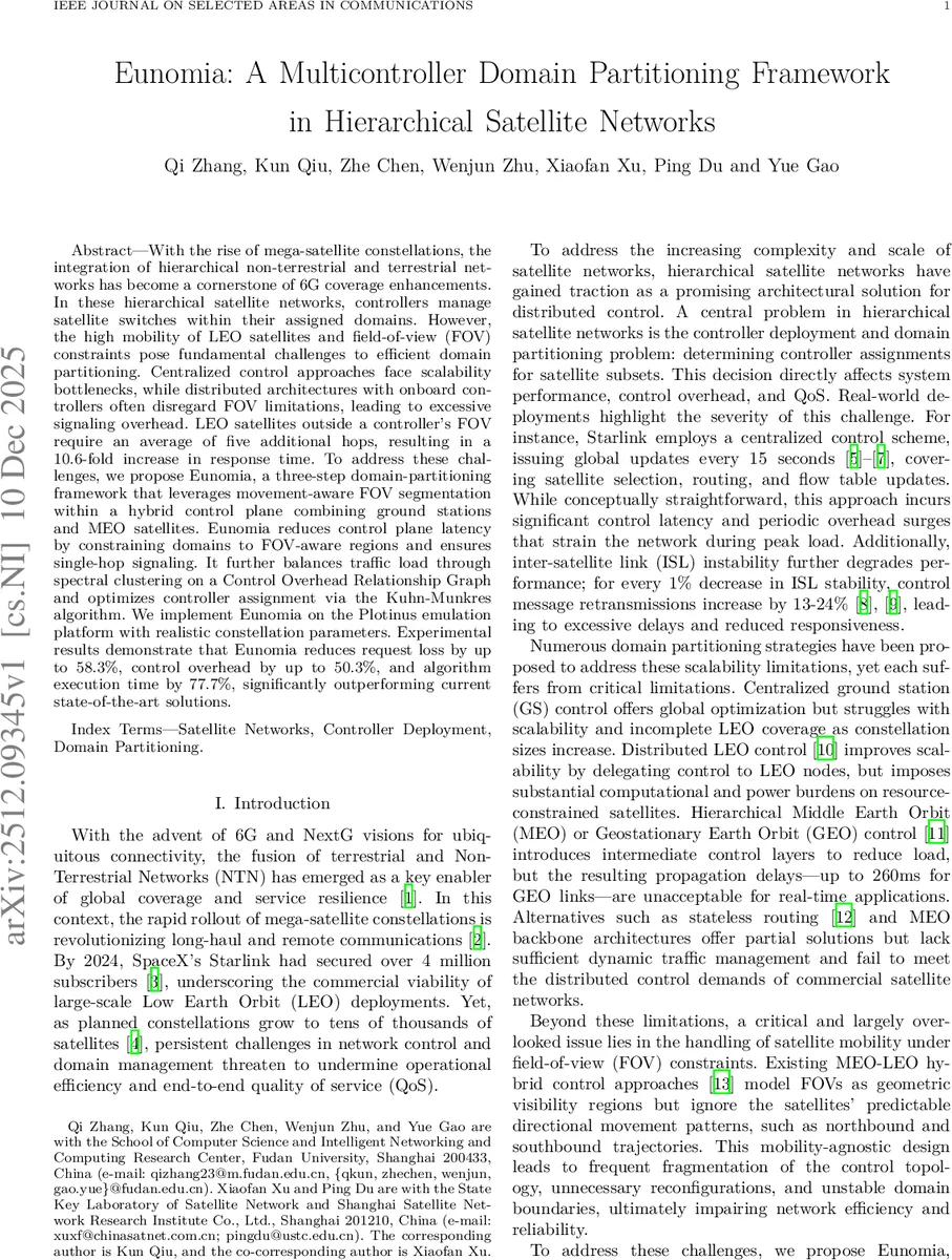 Eunomia: A Multicontroller Domain Partitioning Framework in Hierarchical Satellite Network