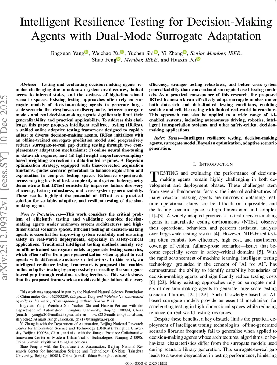 Intelligent Resilience Testing for Decision-Making Agents with Dual-Mode Surrogate Adaptation
