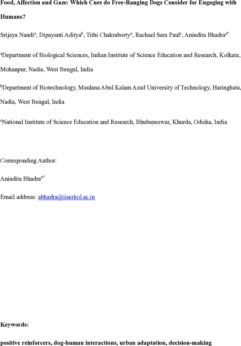 Food, Affection and Gaze: Which Cues do Free-Ranging Dogs Consider for Engaging with Humans?