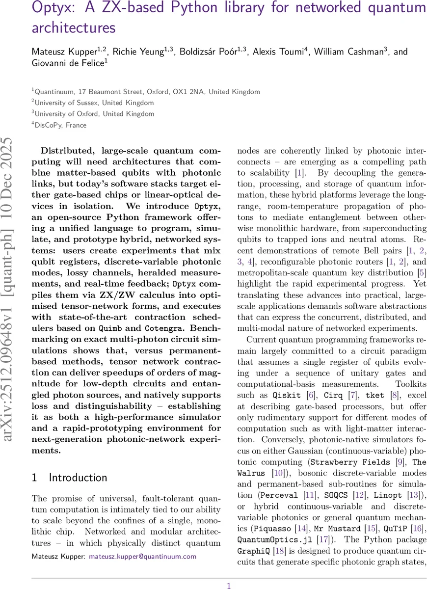 Optyx: A ZX-based Python library for networked quantum architectures