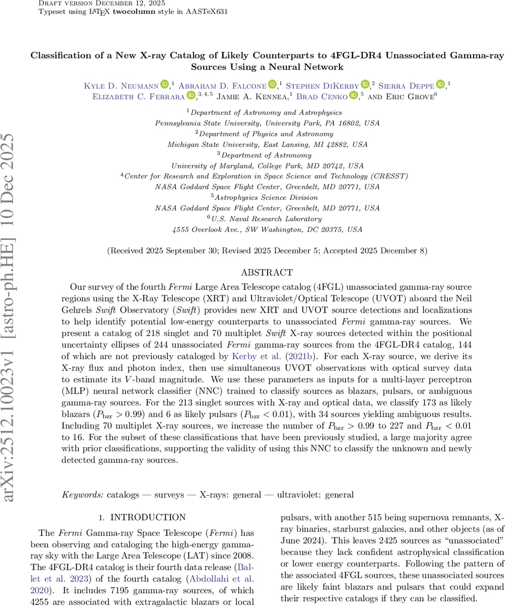 Classification of a New X-ray Catalog of Likely Counterparts to 4FGL-DR4 Unassociated Gamma-ray Sources Using a Neural Network