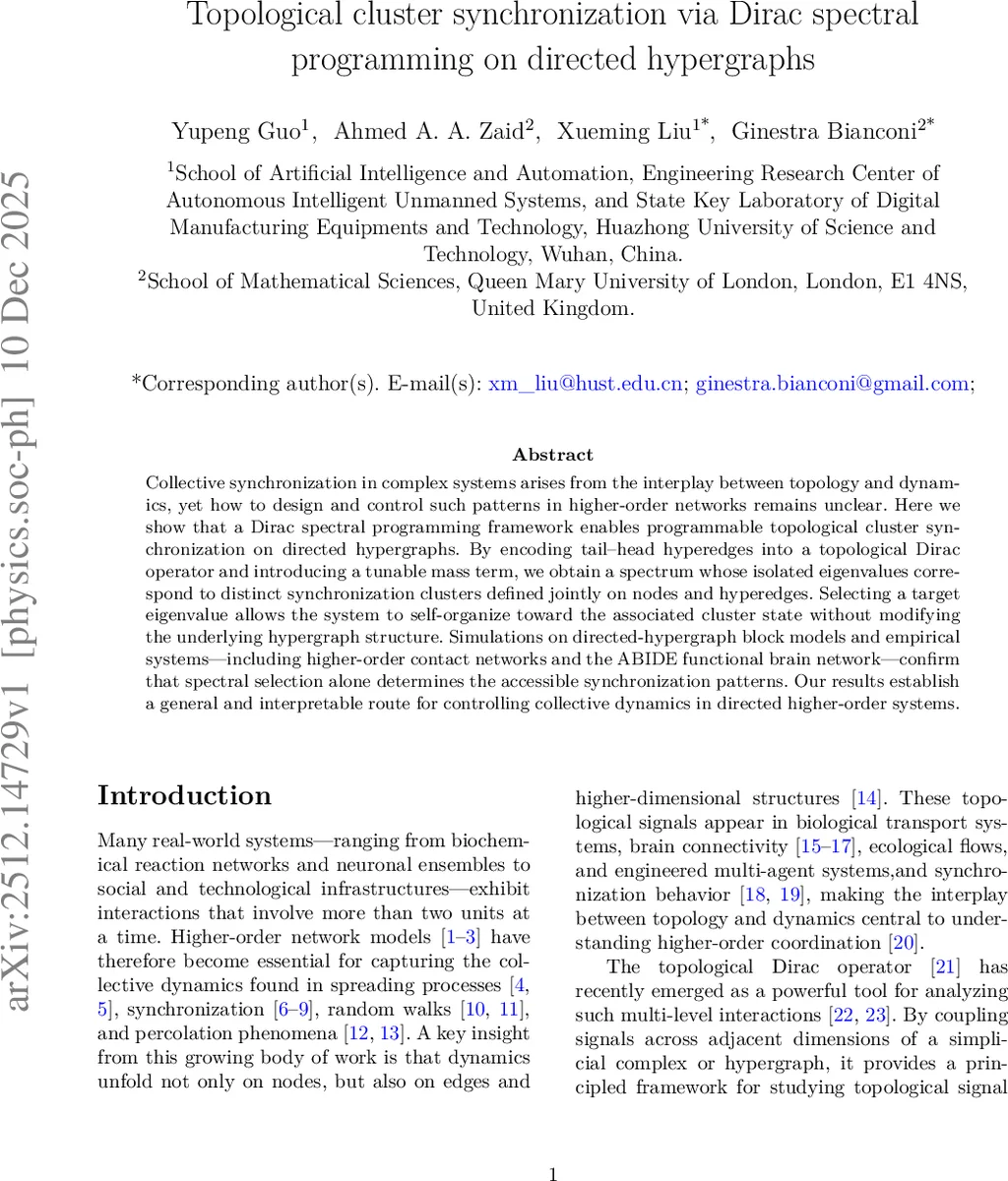Topological cluster synchronization via Dirac spectral programming on directed hypergraphs