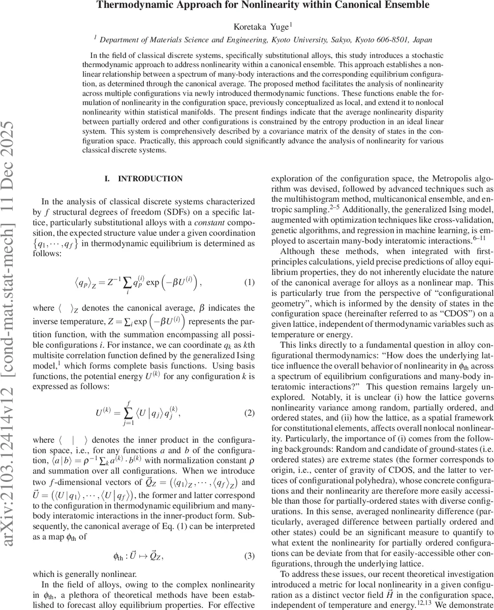 Thermodynamic Approach for Nonlinearity within Canonical Ensemble