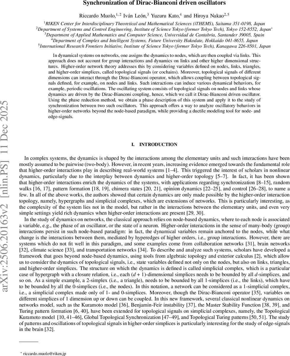 Synchronization of Dirac-Bianconi driven oscillators