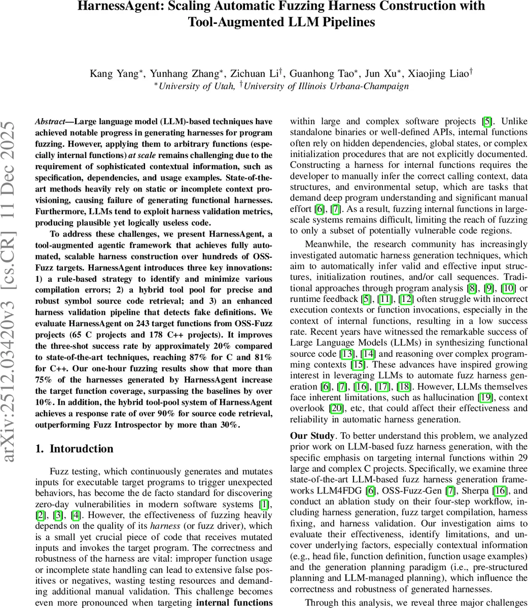 HarnessAgent: Scaling Automatic Fuzzing Harness Construction with Tool-Augmented LLM Pipelines