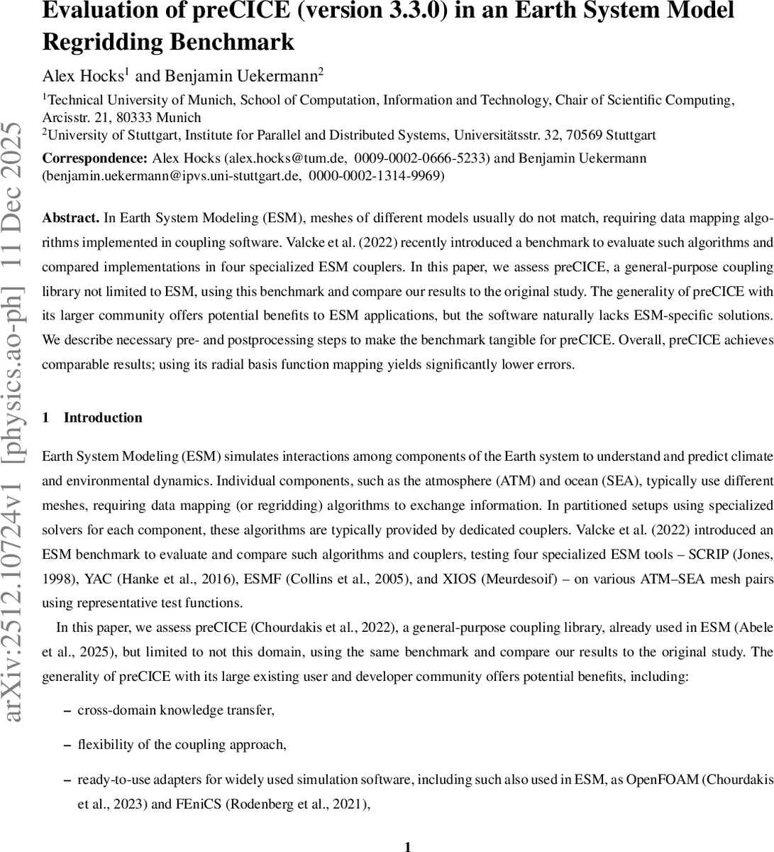 Evaluation of preCICE (version 3.3.0) in an Earth System Model Regridding Benchmark