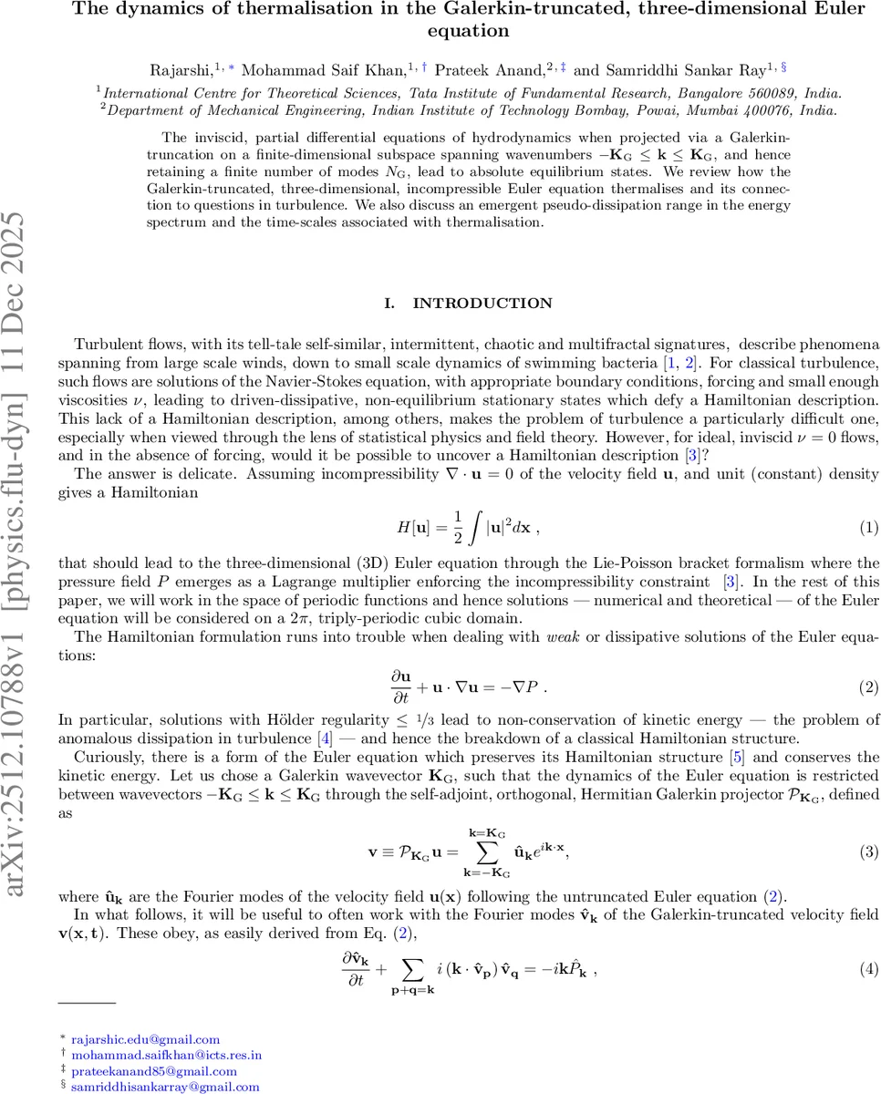 The dynamics of thermalisation in the Galerkin-truncated, three-dimensional Euler equation