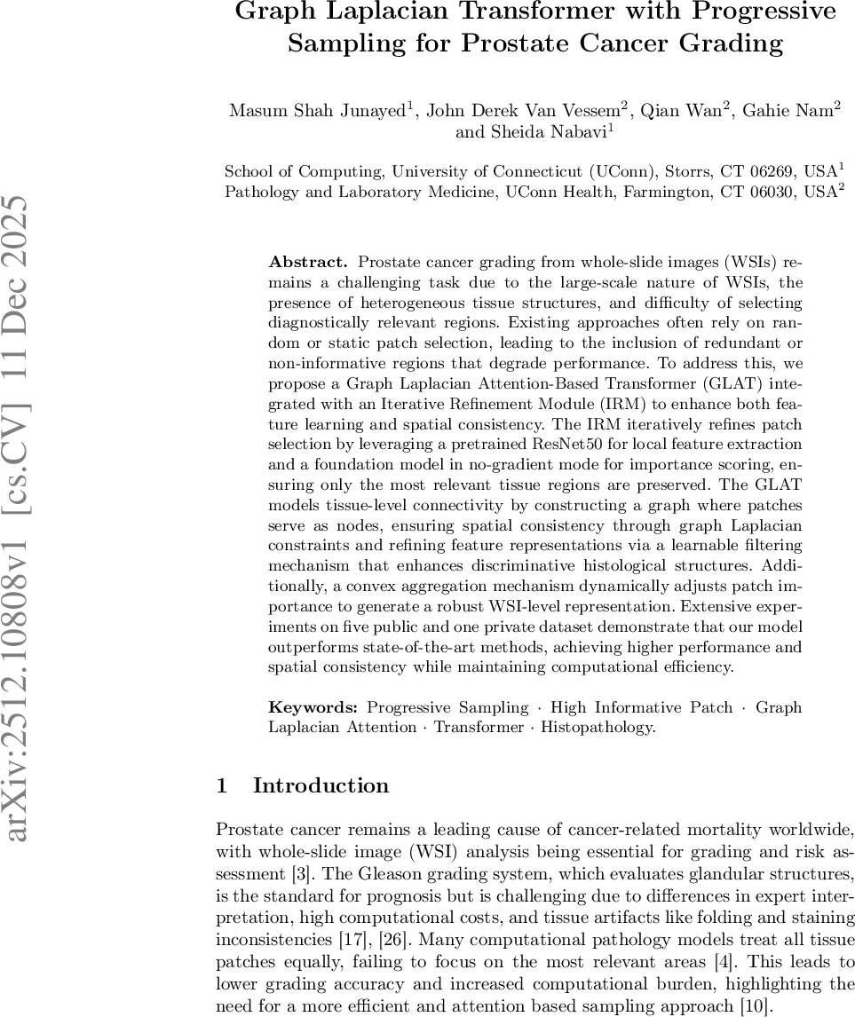 Graph Laplacian Transformer with Progressive Sampling for Prostate Cancer Grading