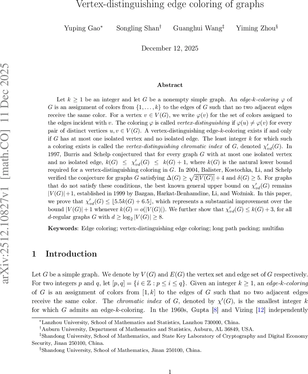 Vertex-distinguishing edge coloring of graphs
