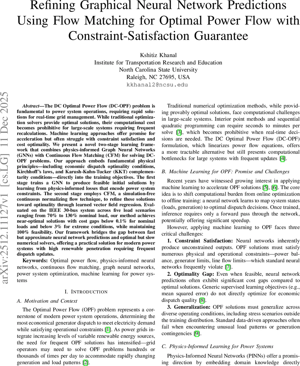 Refining Graphical Neural Network Predictions Using Flow Matching for Optimal Power Flow with Constraint-Satisfaction Guarantee