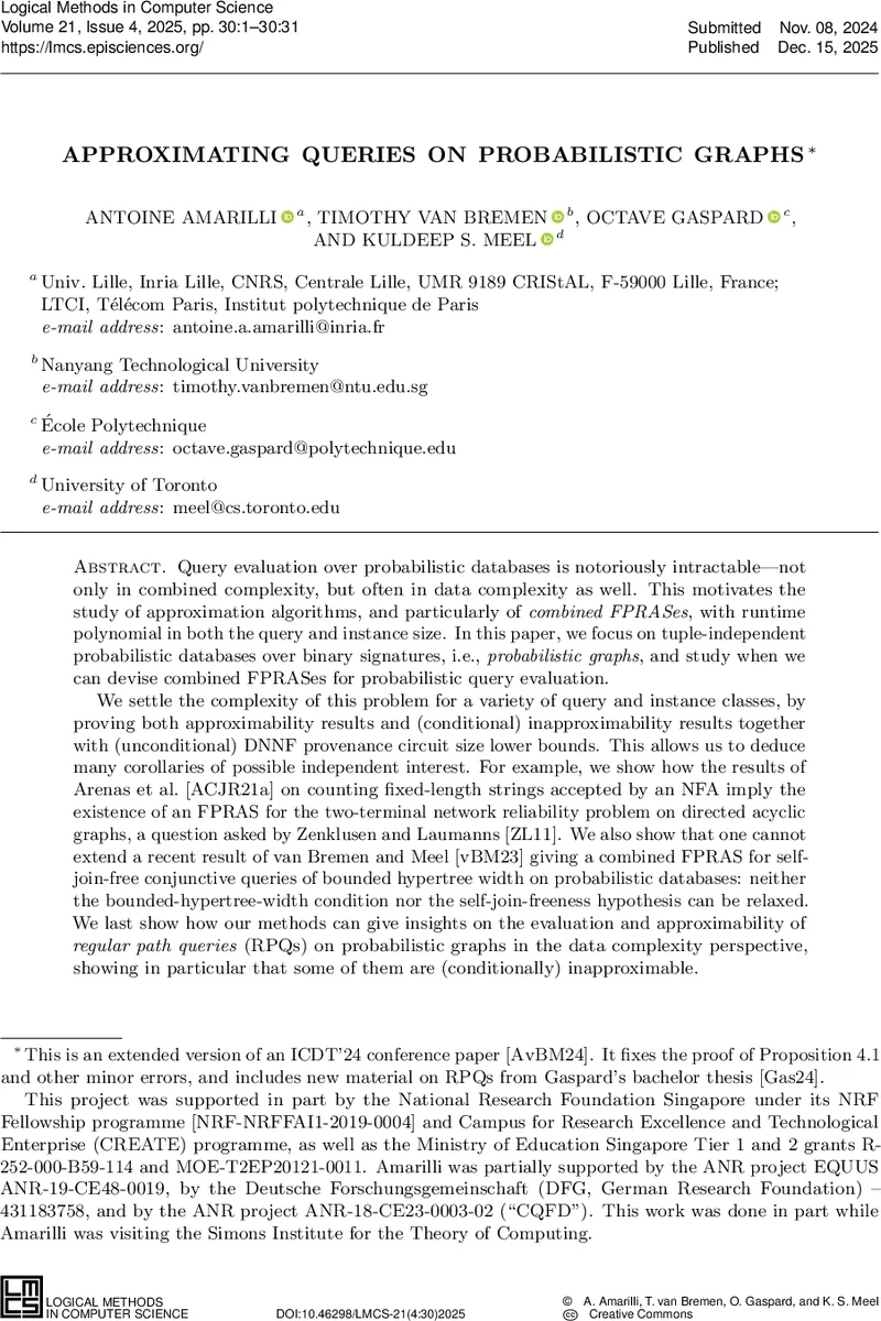 Approximating Queries on Probabilistic Graphs