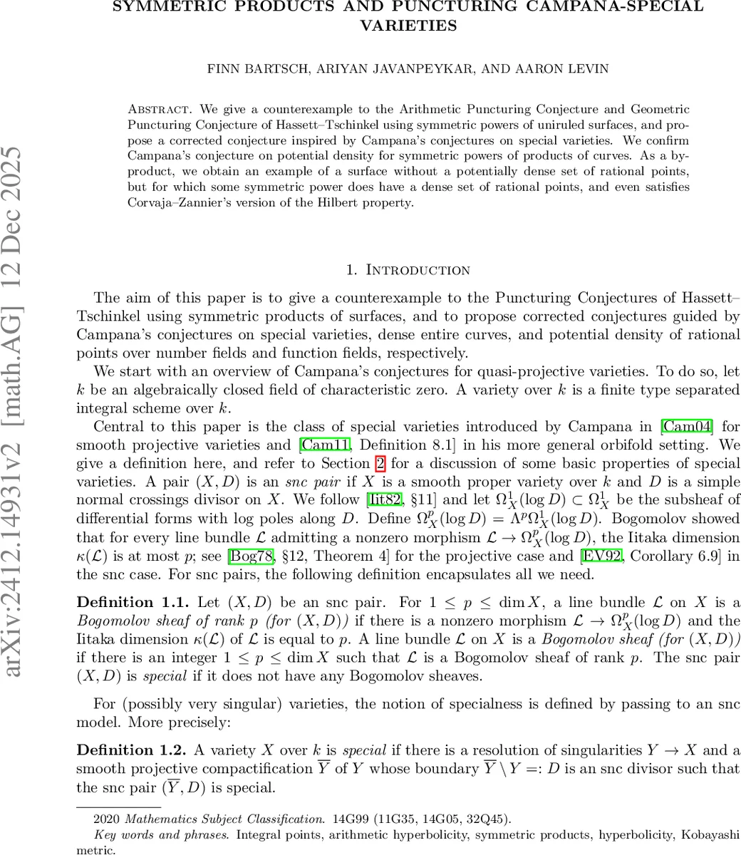 Symmetric products and puncturing Campana-special varieties
