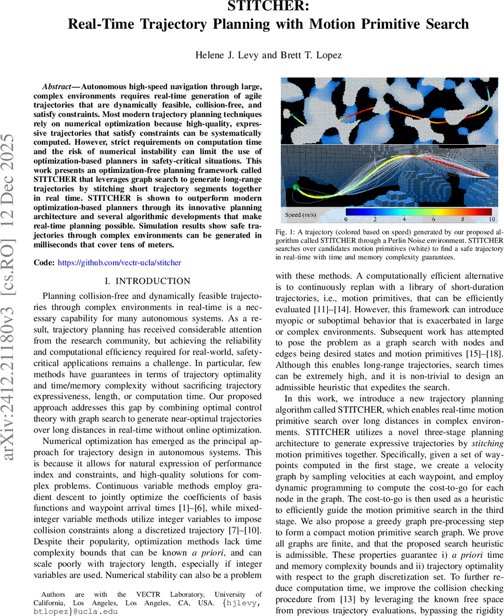 STITCHER: Real-Time Trajectory Planning with Motion Primitive Search