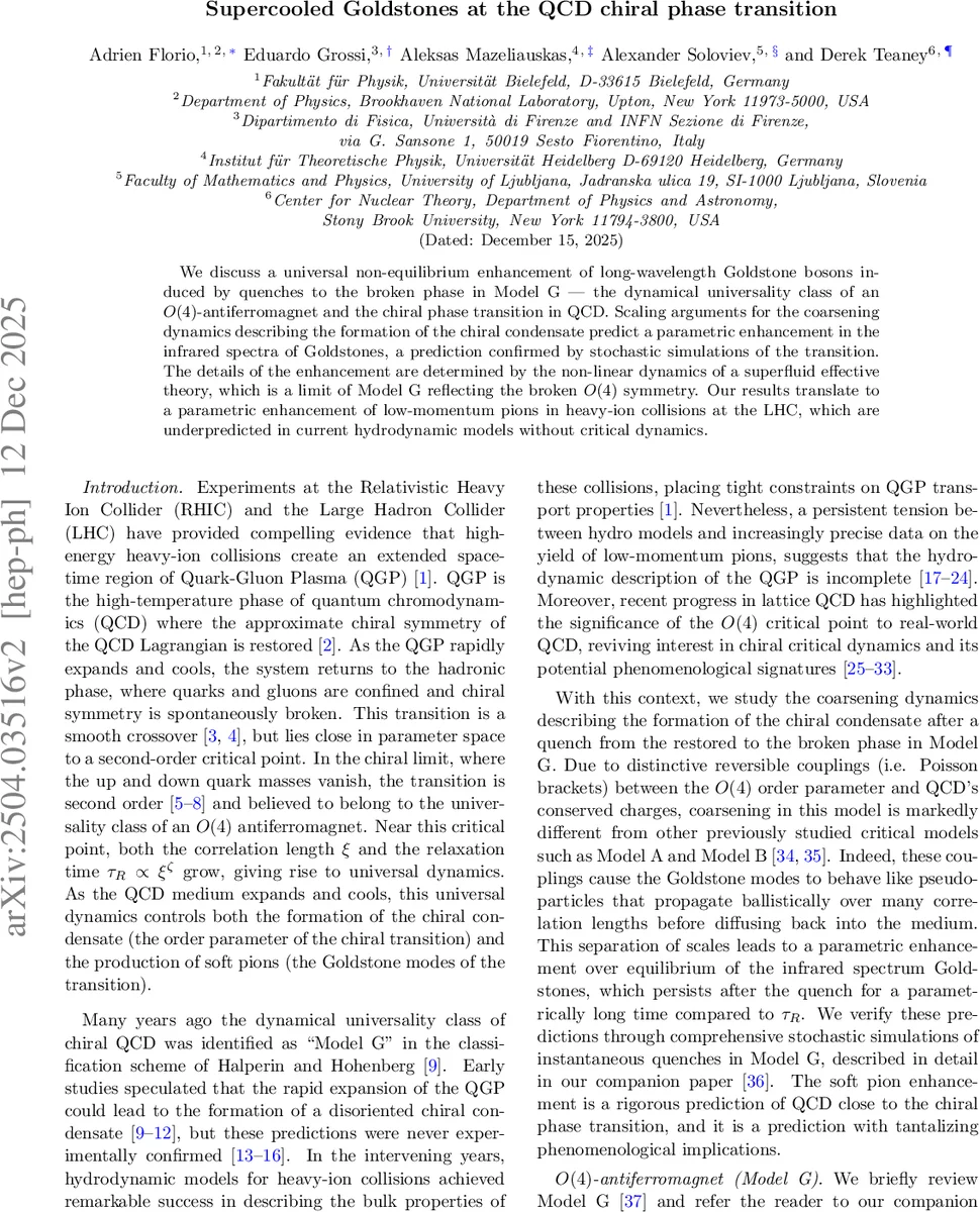 Supercooled Goldstone Bosons at the QCD Chiral Phase Transition
