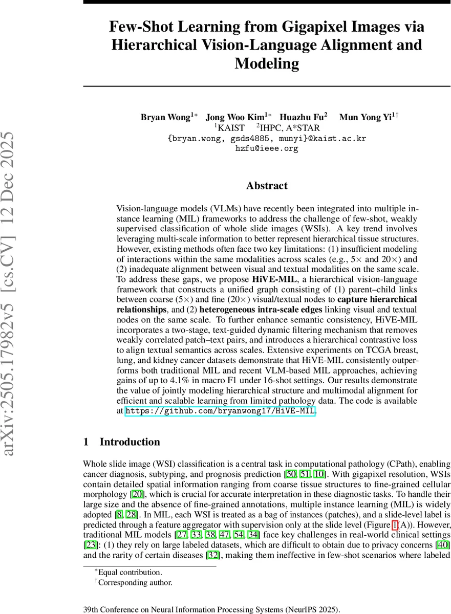 Few-Shot Learning from Gigapixel Images via Hierarchical Vision-Language Alignment and Modeling