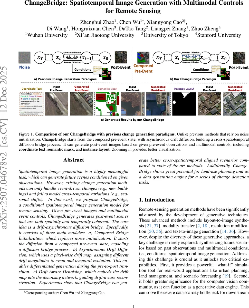 ChangeBridge: Spatiotemporal Image Generation with Multimodal Controls for Remote Sensing