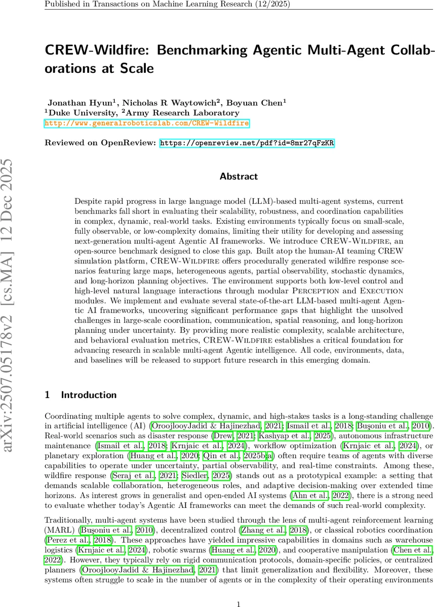 CREW-WILDFIRE: Benchmarking Agentic Multi-Agent Collaborations at Scale