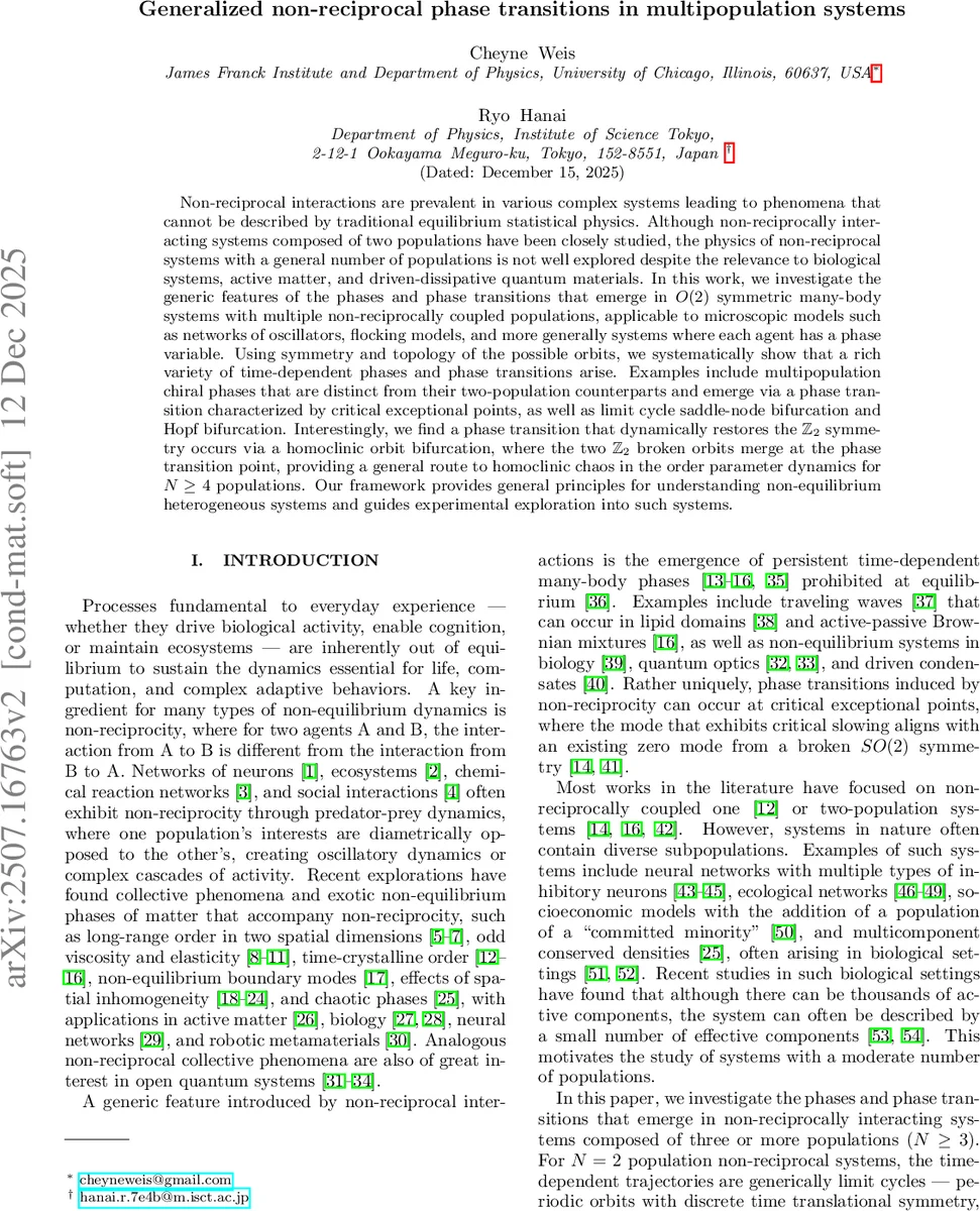 Generalized non-reciprocal phase transitions in multipopulation systems